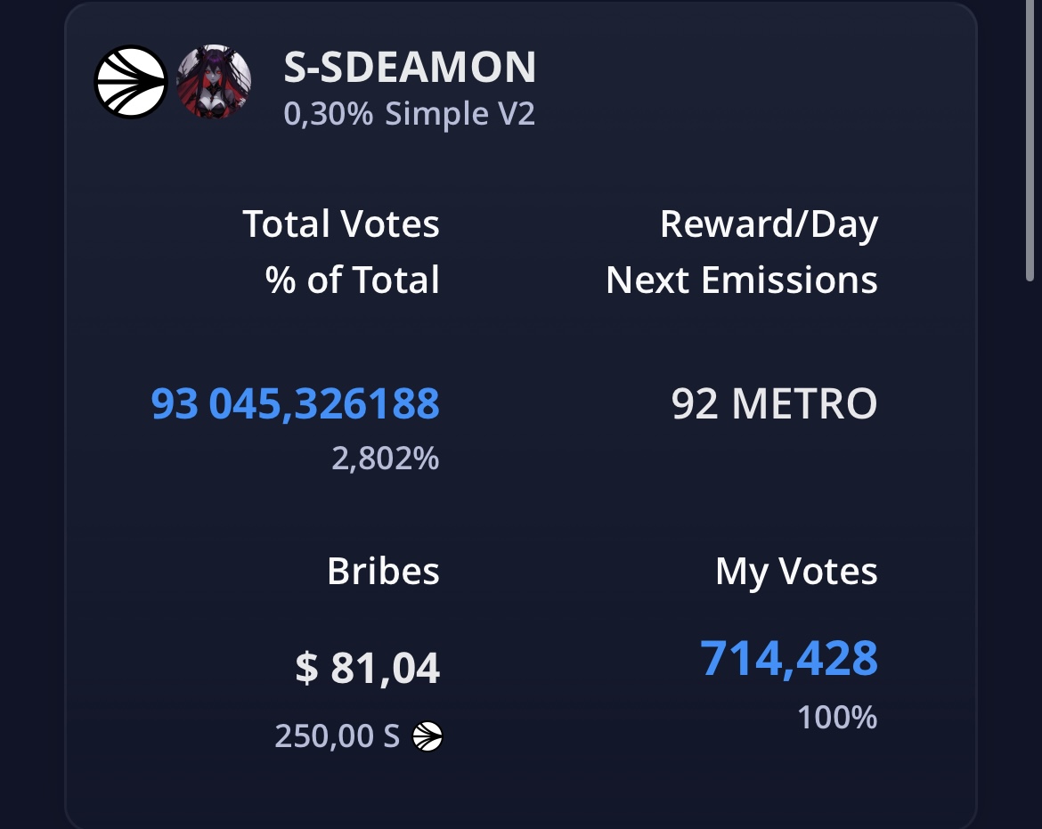 sdaemon0x (@sdaemon0x) on Twitter photo Last minutes to vote for $WS - $SDeamon V2 pool on <a href="/MetropolisDEX/">Metropolis</a> ๐
Enjoy soon juicy farming on top of your LP ๐ฅ Last minutes to vote for $WS - $SDeamon V2 pool on <a href="/MetropolisDEX/">Metropolis</a> ๐
Enjoy soon juicy farming on top of your LP ๐ฅ