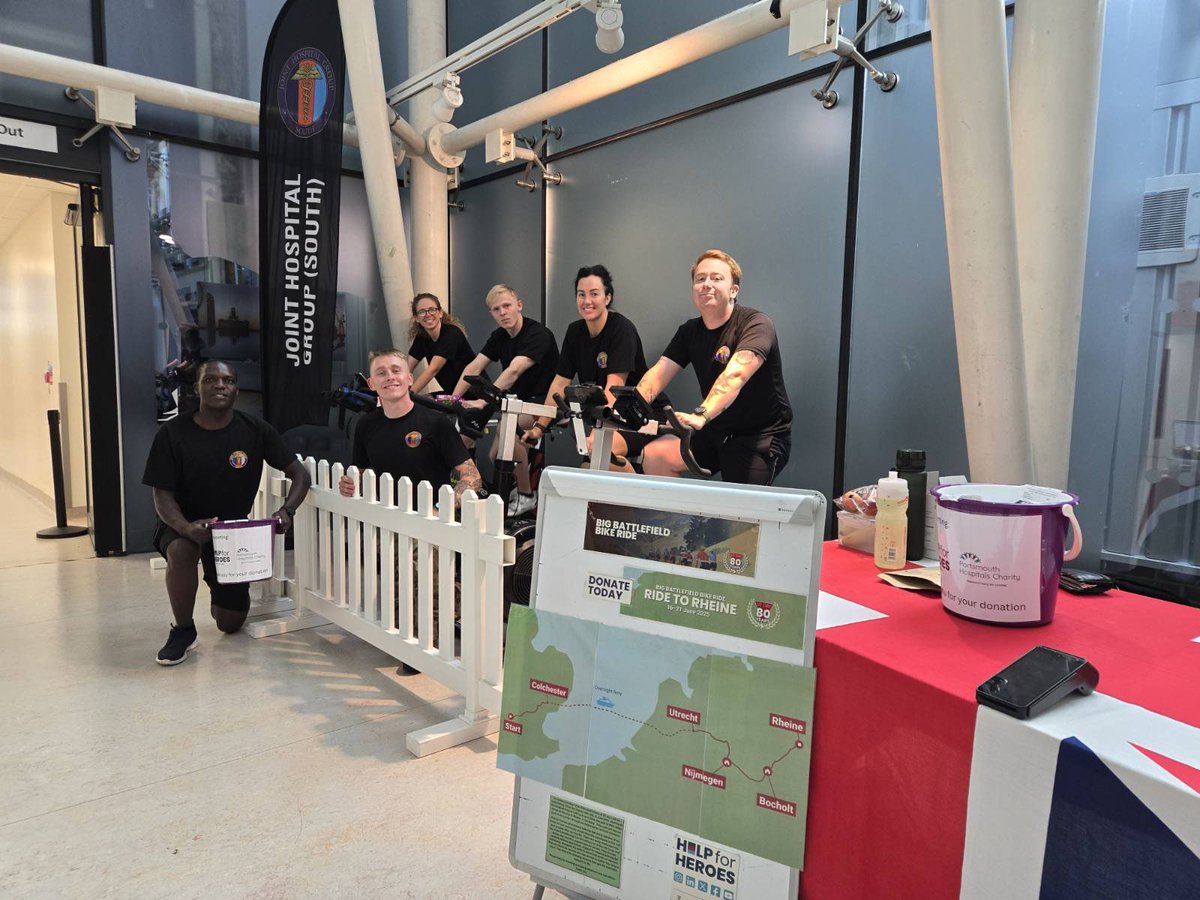 DMS_JHG_South (@dms_jhg_south) on Twitter photo Yesterday JHGS held a charity cycle event in the atrium of the QA Hospital. Incredibly raising over £1000 which will go to both <a href="/HelpforHeroes/">Help for Heroes</a> & <a href="/PorthospCharity/">Portsmouth Hospitals Charity 💙</a> - they covered a distance of nearly 400 miles-the equivalent of cycling from Portsmouth to Arnhem!! 🚴♀️💪🫡 Well done! Yesterday JHGS held a charity cycle event in the atrium of the QA Hospital. Incredibly raising over £1000 which will go to both <a href="/HelpforHeroes/">Help for Heroes</a> & <a href="/PorthospCharity/">Portsmouth Hospitals Charity 💙</a> - they covered a distance of nearly 400 miles-the equivalent of cycling from Portsmouth to Arnhem!! 🚴♀️💪🫡 Well done!