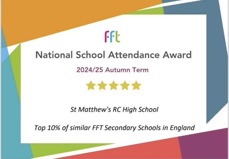 Quadruple national award winners! 

A huge thank you to all our parents and carers for your incredible support with strong attendance this year. Together, we are a true partnership 💚💜
#TeamStMatthews #Proud