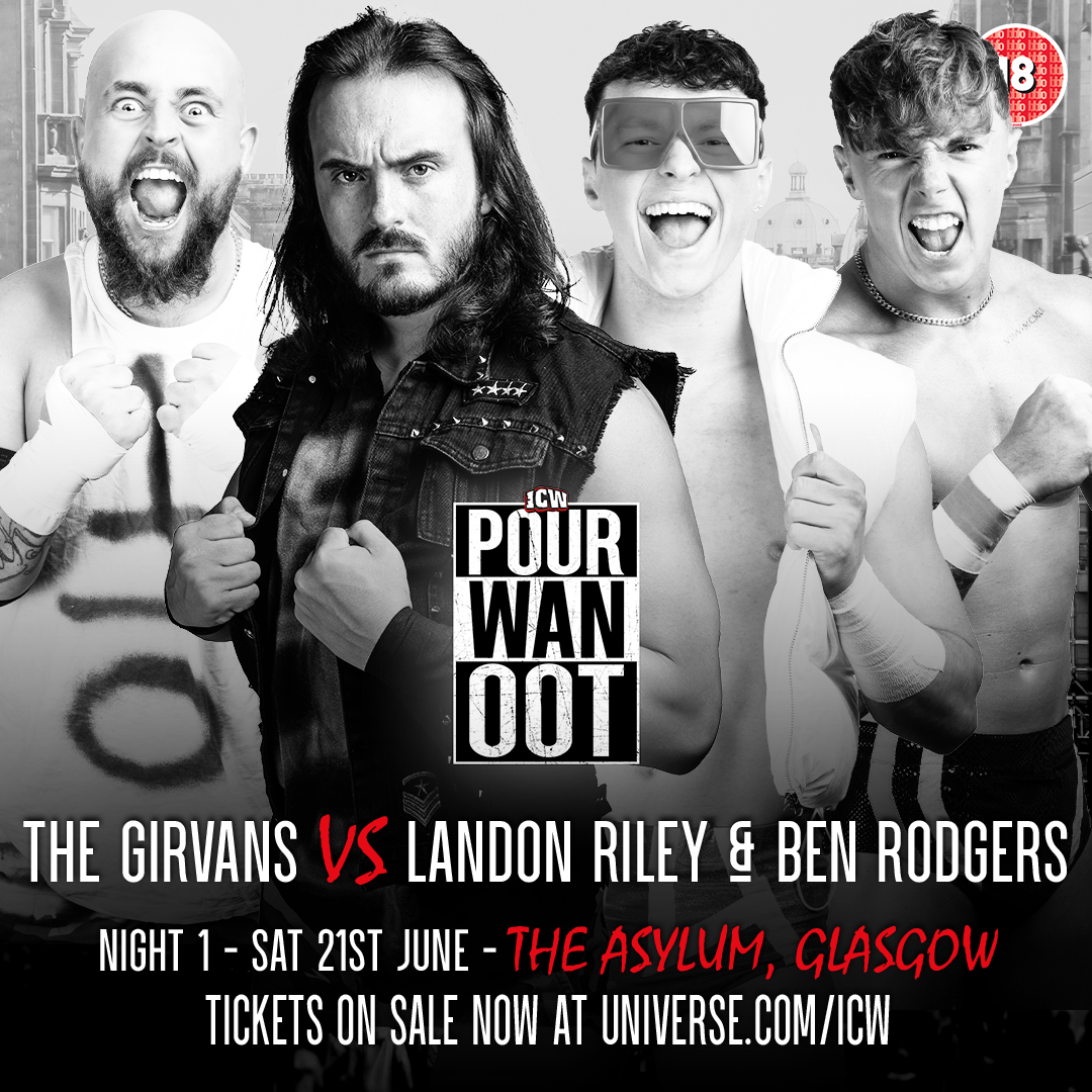ICW (@insanechampwres) on Twitter photo ANNOUNCEMENT: The Girvans vs. <a href="/Landonwrestler/">Landon Riley</a> and <a href="/BenRodgers_wres/">Ben Rodgers</a> is now a Tag Team Title Gauntlet Qualifier on 21 June.
The winners will earn a spot in the ICW Tag Team Title Gauntlet Match on 31 August. ANNOUNCEMENT: The Girvans vs. <a href="/Landonwrestler/">Landon Riley</a> and <a href="/BenRodgers_wres/">Ben Rodgers</a> is now a Tag Team Title Gauntlet Qualifier on 21 June.
The winners will earn a spot in the ICW Tag Team Title Gauntlet Match on 31 August.