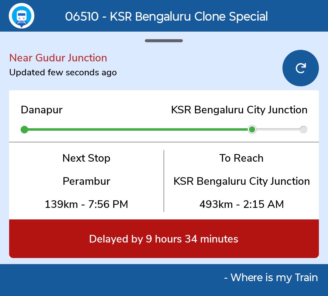 Md_Alauddin_06's tweet photo. Check out the running status of KSR Bengaluru Clone Special.

Kindly check the status of this train &amp; in this train toilet, water is not working, 
No responding after the complaint also.
@indianrail
@RailMinIndia
@RailwaySeva
@PMOIndia
@IRCTCofficial https://t.co/FzCfyRLMGX https://t.co/3mXoFLEVXd
