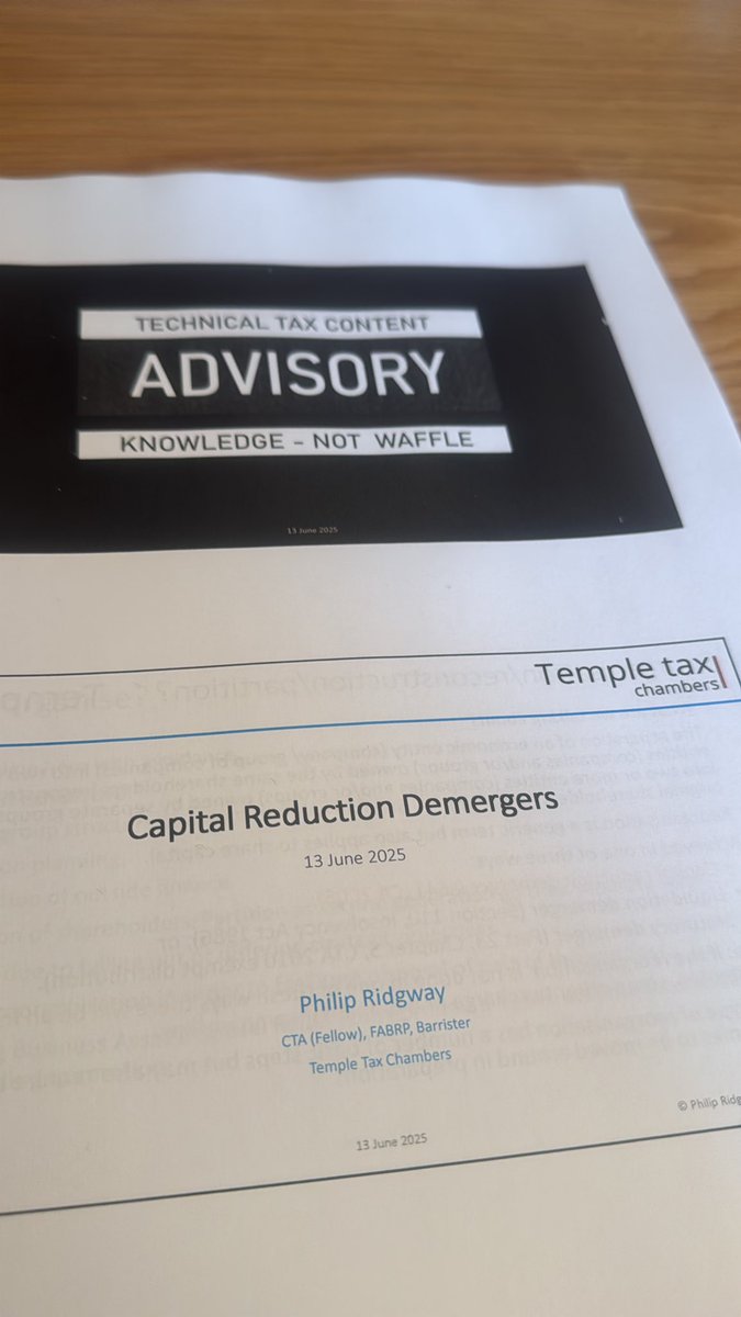 #Tax #CapitalreductionDemergers - very excited for today #PhilipRidgway <a href="/TempleTax/">Temple Tax Chambers</a> <a href="/CIOTNews/">CIOT</a> <a href="/ICAEW_Tax/">ICAEW Tax Faculty</a>