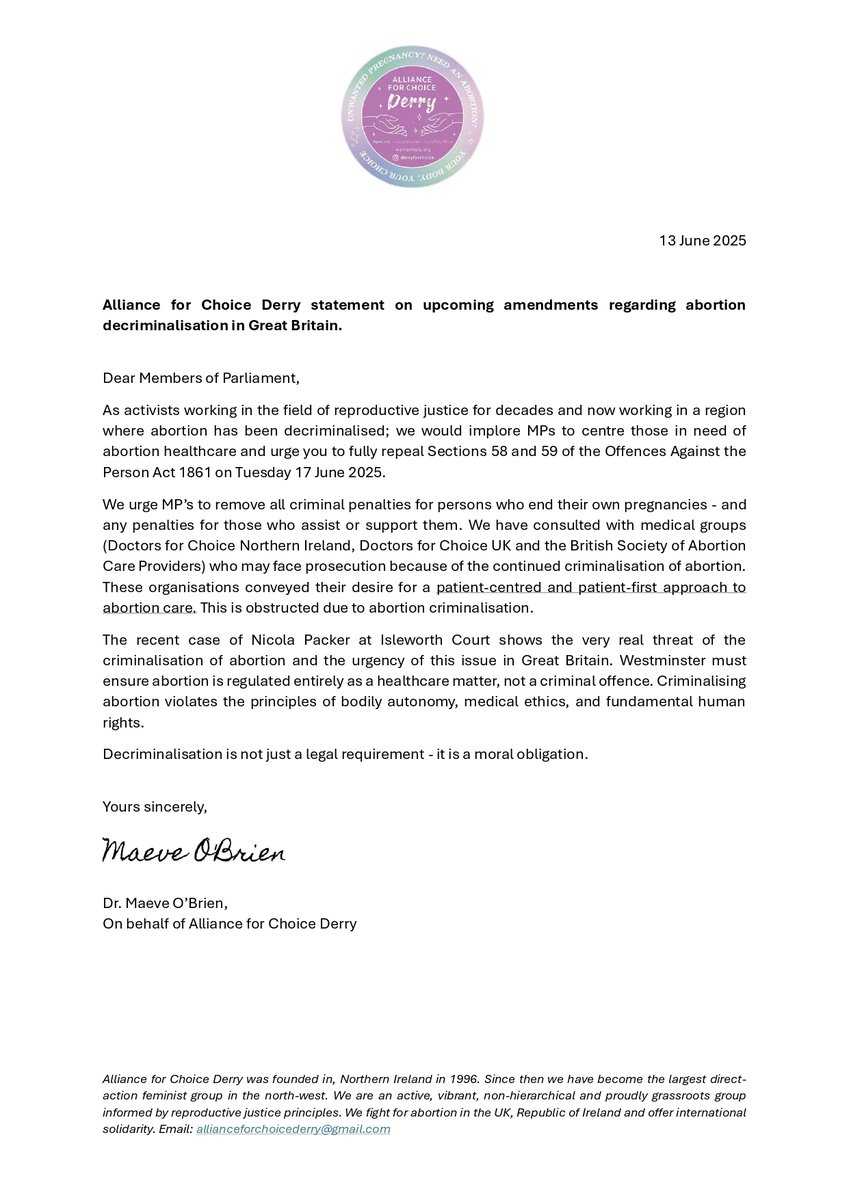 Alliance for Choice Derry tweet media