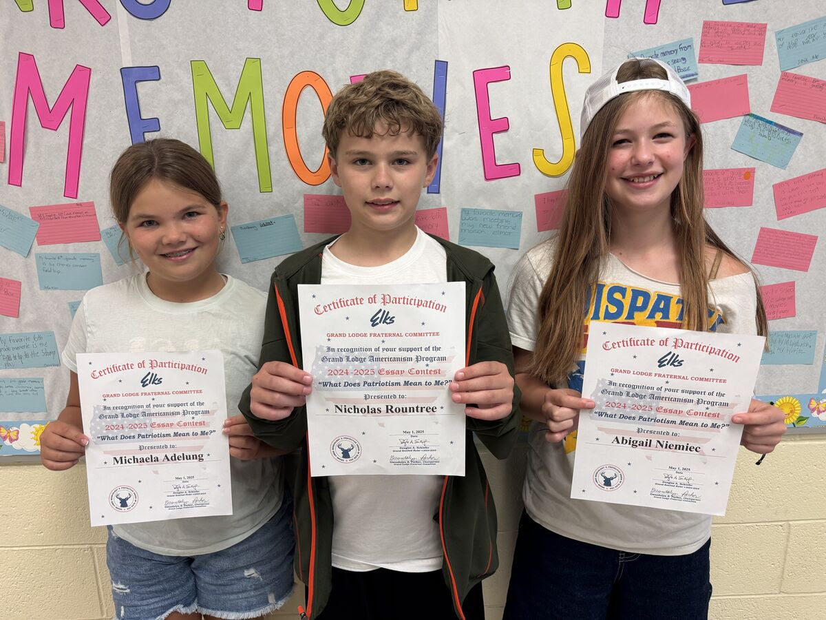 Congratulations to our Essay Contest Winners!
What Does Patriotism Mean to Me?
From NE Elks Lodge
1st Place - Nicholas Rountree
2nd Place - Abigail Niemiec
3rd Place - Michaela Adelung