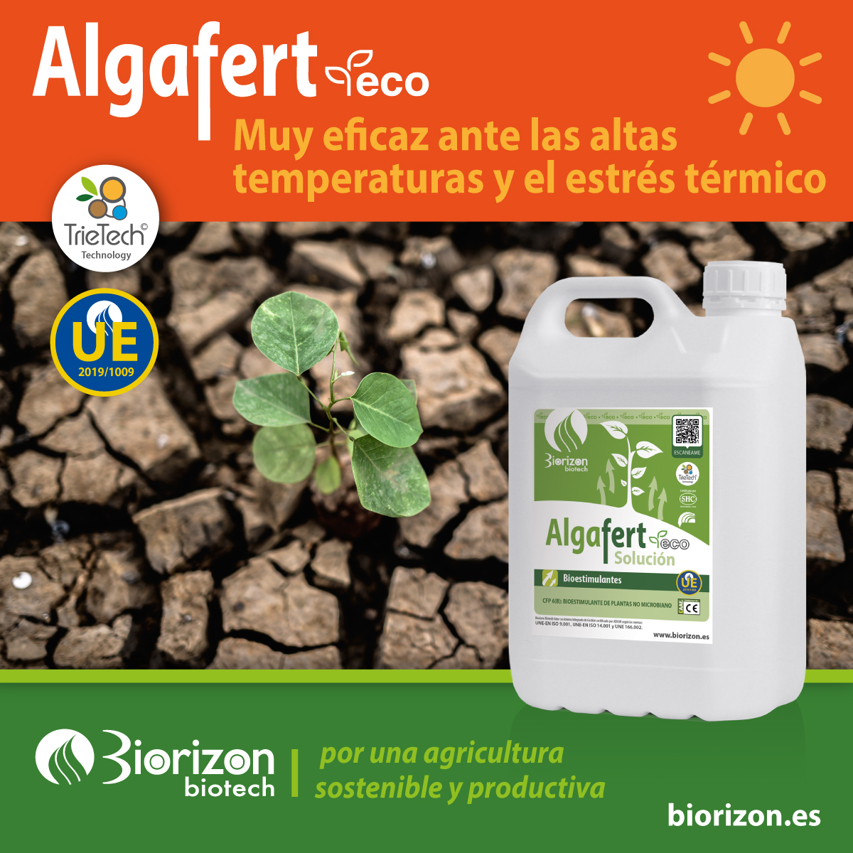 🌡️ El calor se intensifica, pero tus cultivos pueden resistir.
 ALGAFERT ECO, bioestimulante a base de microalgas combate el estrés térmico y refuerza la planta desde la raíz.
🌿 Resiliencia. Sostenibilidad. Innovación.
#AlgafertEco #EstrésTérmico #Bioestimulante