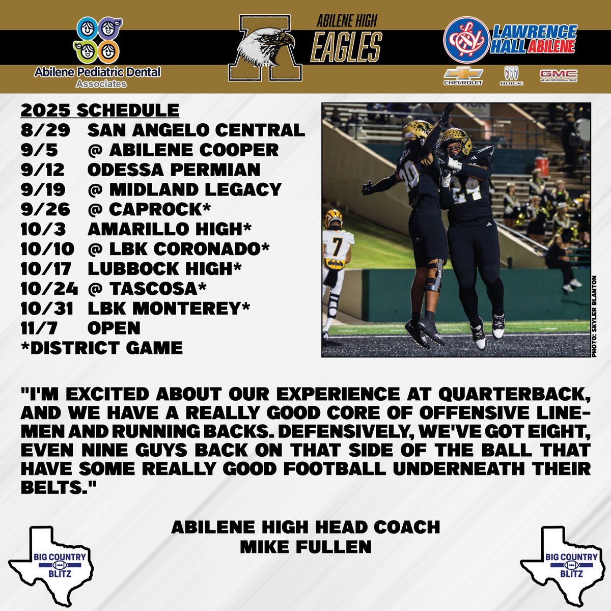 Abilene High welcomes back an experienced squad ready to challenge for another district title and make a deep playoff run.

I still have one Abilene High ad spot left in the 2025 edition of Big Country Blitz; please reach out if interested!