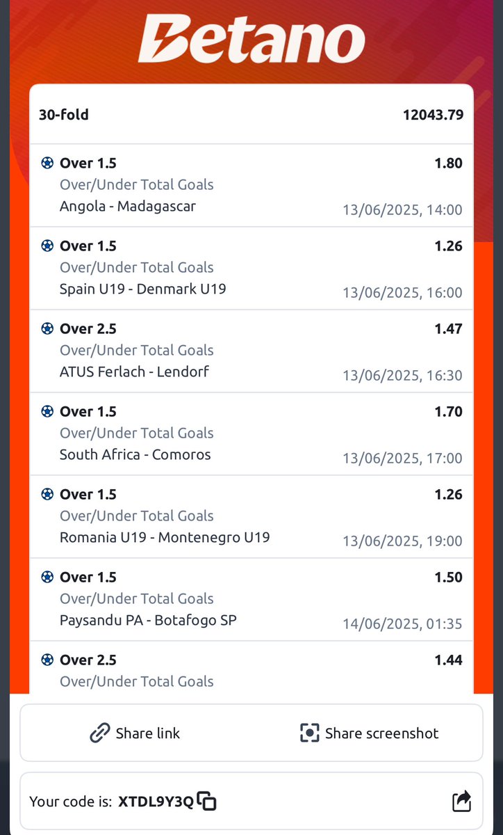 HolaSteve4's tweet image. #Betano

#500 to win #6M

XTDL9Y3Q 🫴12,043 odds
THRQCF48 🫴3,804 odds
LGD7JTXN 🫴2,299 odds
C738JWYB 🫴348 odds

@bello_adefunke @REALBOOMKING @iamBigChops @ImoPunter @Davidspredict @Opeolu_waa @BettKMax @bossolamilekan1 @ConvertOdds @MOE__BOY @Davidbanksz @Ekitipikin @enokay69