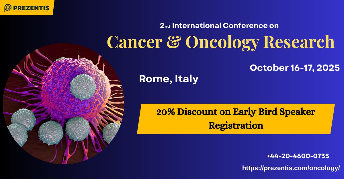 Call for Speakers &amp; Delegates! Don't miss this opportunity to be part of Oncology 2025! 
Submit your abstract now in the below link!!
prezentis.com/oncology/abstr…
#biomarker #Brachytherapy #Carcinogen #Chemotherapy #ConsolidationTherapy #Chemo #Radiotherapy #ClinicalTrials