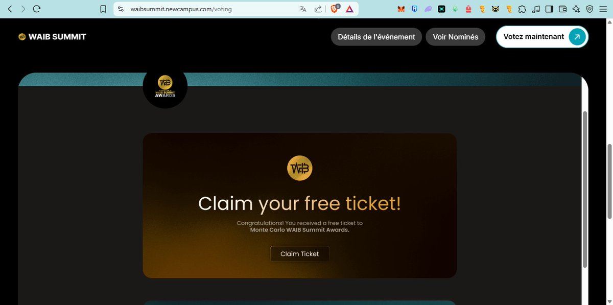 En votant pour <a href="/myDid_En/">myDid</a> dans sa catégorie "Most Real-World Impact Award" ainsi que pour d'autre projets dans leur catégories spécifique sur <a href="/waibsummit/">WAIB Summit</a> je viens de gagner mon Pass 2 jours pour le #waibsummitmonaco 😊 ce sera un beau WE en perspectif