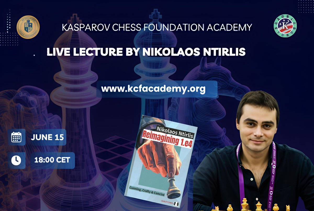 Nikos Ntirlis (@nikolaosntirlis) on Twitter photo Do you have plans for this Sunday? Why don't you join me for at 18:00 CET?
My friends at <a href="/Kasparov_Chess/">Kasparov Chess</a> asked me to share with you the best lines from "Reimagining 1.e4"!
Spanish, Italian, Sicilians, Caro Kanns...
Let's discuss your 1.e4 questions 😁
Coming? Do you have plans for this Sunday? Why don't you join me for at 18:00 CET?
My friends at <a href="/Kasparov_Chess/">Kasparov Chess</a> asked me to share with you the best lines from "Reimagining 1.e4"!
Spanish, Italian, Sicilians, Caro Kanns...
Let's discuss your 1.e4 questions 😁
Coming?