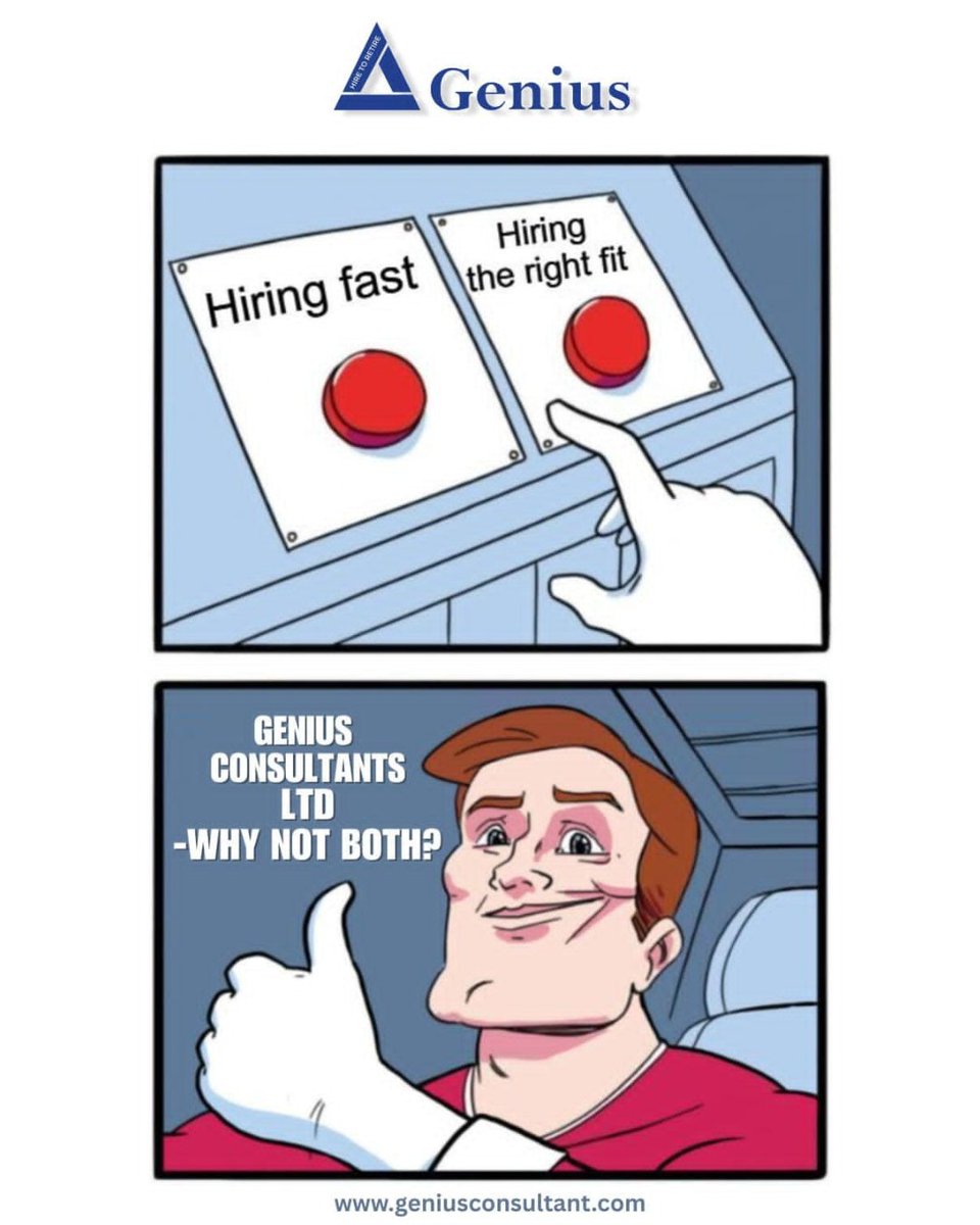 GeniusHRTechLtd's tweet image. Hiring fast OR hiring right?

Why struggle when you can just… call Genius. 😎

🚀 We bring speed.
🎯 We bring precision.

And no, it’s not magic — it’s just Genius! 

#WhyNotBoth #HiringDilemmaSolved #GeniusWay #RecruitmentMadeEasy #HRWithHumour #FastAndFit #GeniusConsultantsLtd