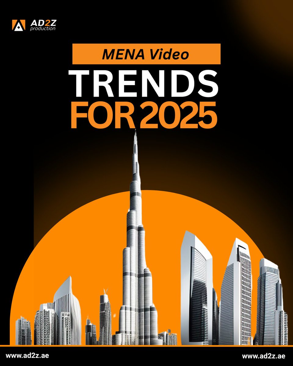 AD2Z_Media's tweet photo. MENA Video 

Trends 2025 are here!Short-form, voiceovers, BTS &amp; cinematic shots are taking over
Boost engagement, trust &amp; conversions with smart video. 

#AD2Z #VideoTrends #MENA2025 #UAEContent #Reels #BrandVideo https://t.co/Y5w8YrXWmN
