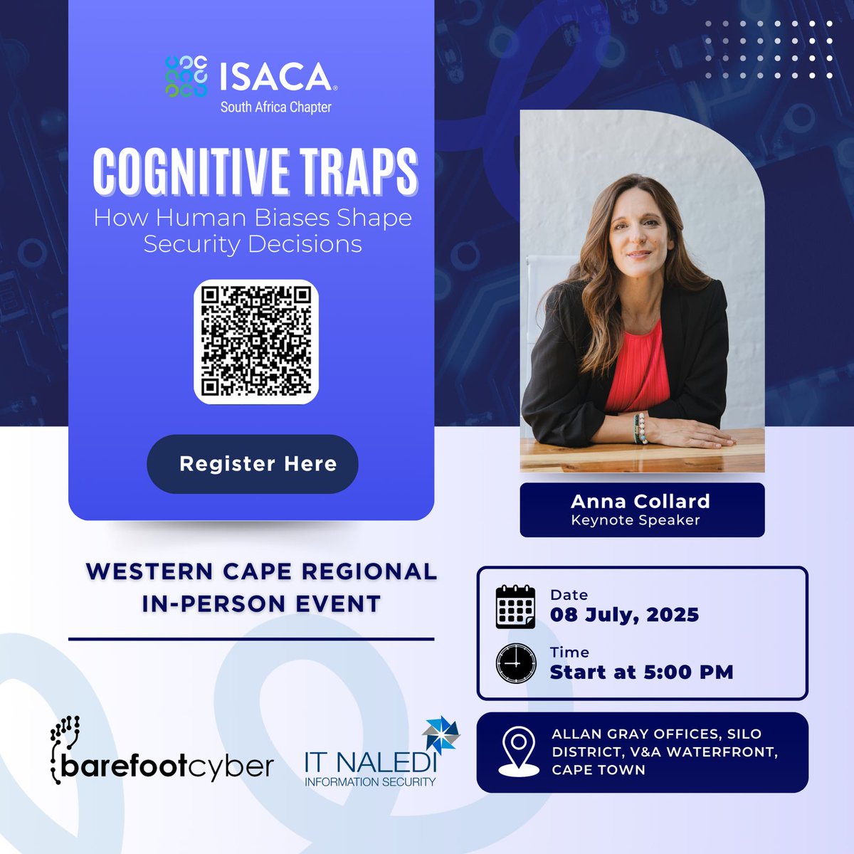 You're Invited: Western Cape Regional Cybersecurity Event
Topic: Psychology in Cybersecurity – Unlock the Mind, Secure the Future

Register now! forms.office.com/r/aBvnxpTzsT

#CyberPsychology #ISACAWC #CybersecurityEvent #HumanFactor #CapeTownCyber #UnlockTheMind #SecureTheFuture