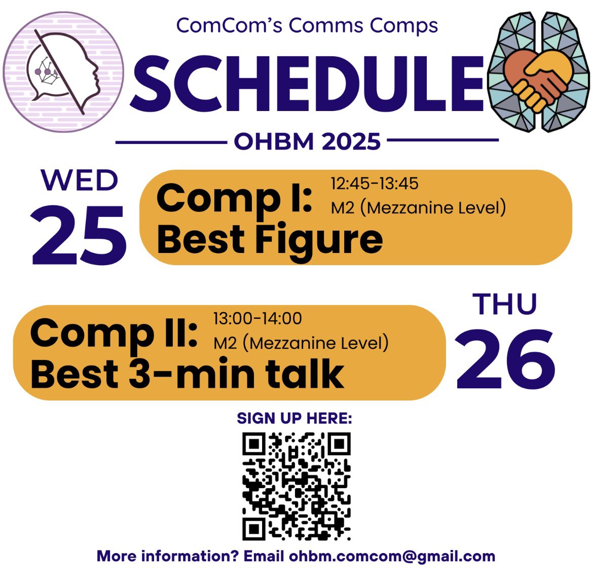 Going to #OHBM2025 in Brisbane? We're accepting entries for *two in-person science communication competitions* at the annual meeting: 📊 A Best Figure Competition 🗣️ 3-Minute Chalk Talk Competition ⭐ See here for more details, or to sign up for one or both competitions: