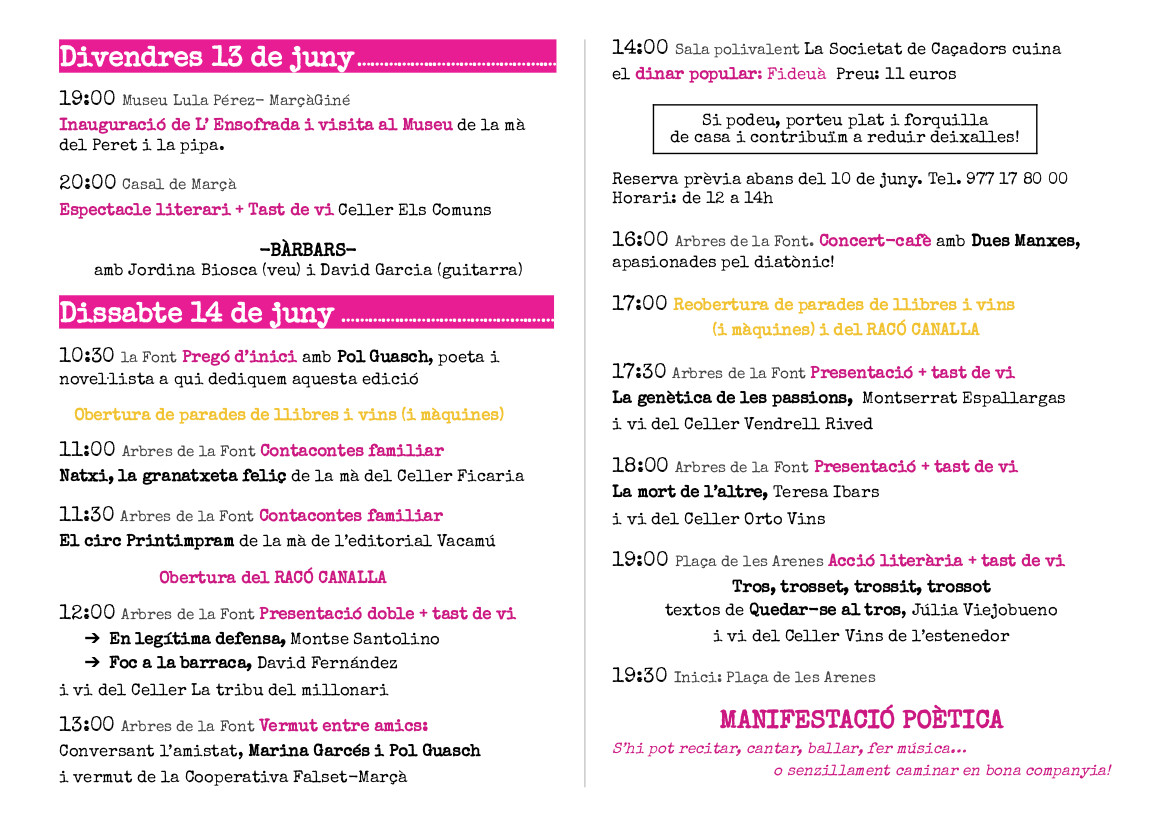 LensofradA's tweet image. L'Ensofrada de llibres i vins, Marçà  2025

El programa complet: ensofrada.cat