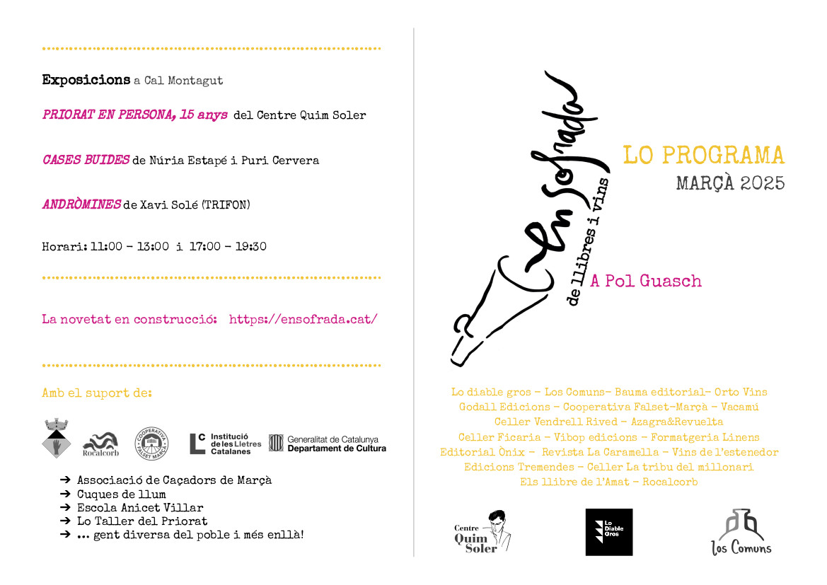 L'Ensofrada de llibres i vins, Marçà  2025

El programa complet: ensofrada.cat