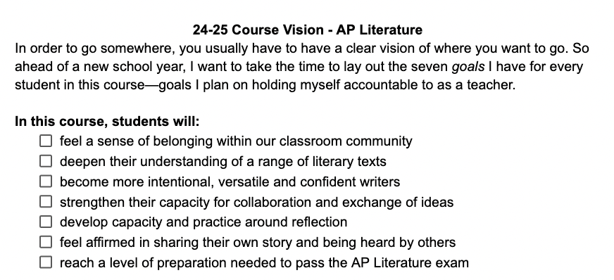 Something I love about having made a vision document back in at the beginning of the school year?  

The ability to look at it when the school year ends as a lens to understand what went well and how I need to do better:

docs.google.com/document/d/1Uu…