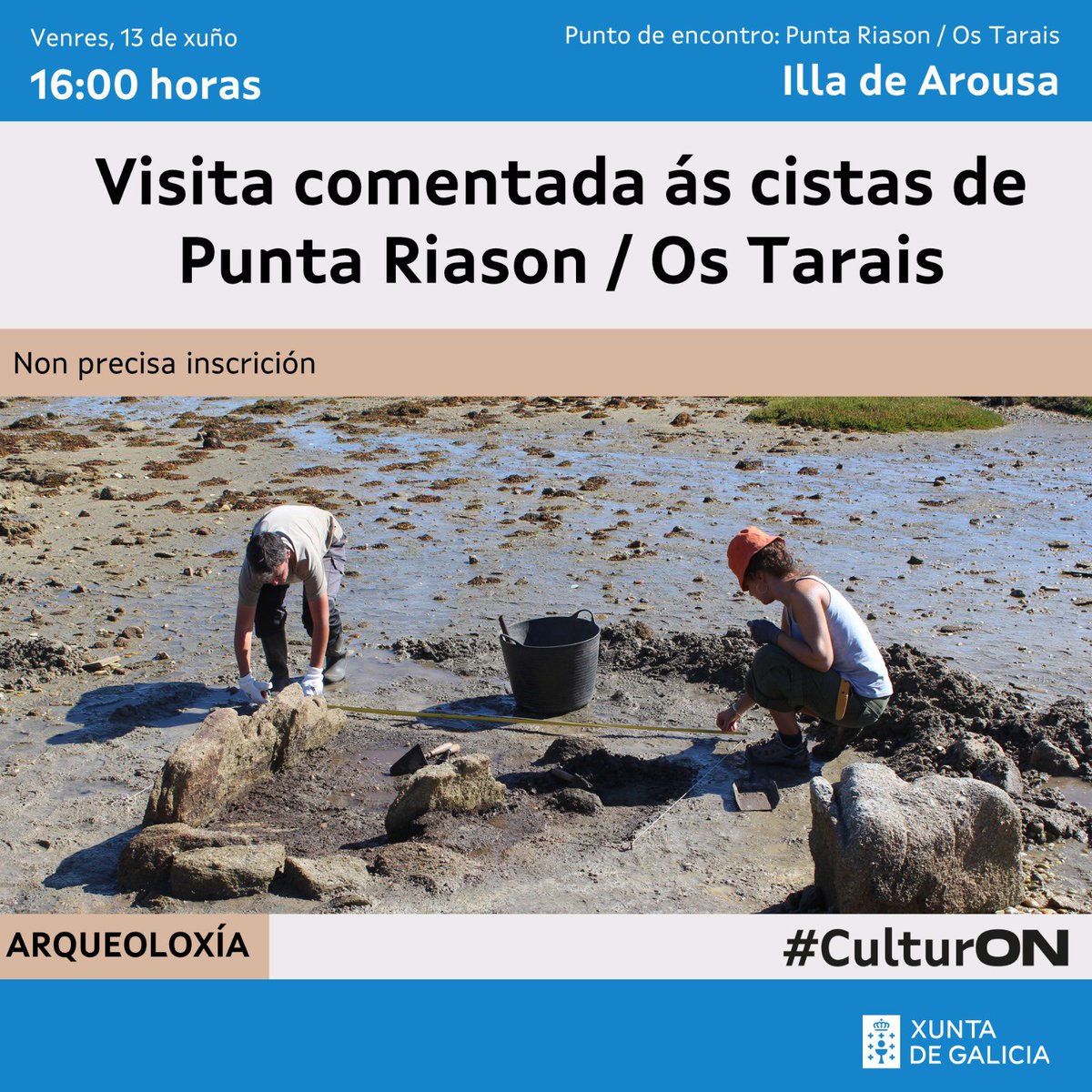 🎉Celebramos as Xornadas Europeas da Arqueoloxía cunha visita comentada ás cistas de Punta Riasón, na Illa de Arousa

🏺 Despois da campaña de 2017, comeza agora unha nova intervención para determinar se existen máis estruturas

🆓 A visita, hoxe ás 16h, non precisa inscrición