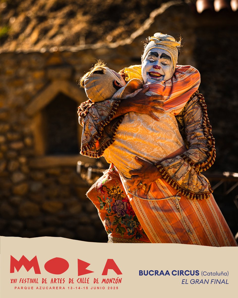 ⚠️ Cambio de programa en el #MOBA2025.

El sábado, en lugar de "Lullaby", disfrutaremos de "El Gran Final" de BUCRAA CIRCUS (Cataluña): clown poético, gestual y profundamente humano.

📍Anfiteatro Labordeta · 22:30 h

#FestivalMOBA #MonzónCultural #ArtesDeCalle #Monzón #Huesca
