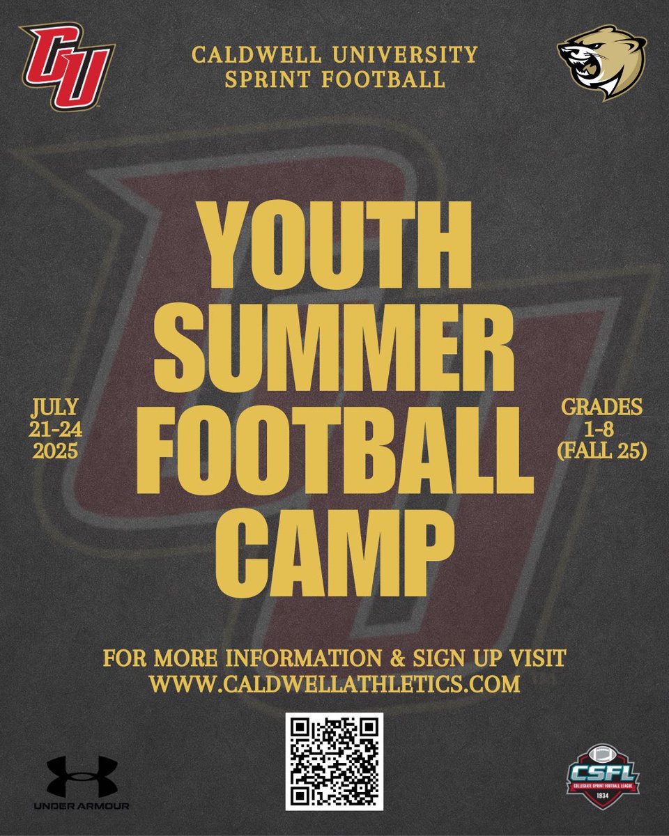 Calling all Youth Football Players. If you want to improve your skills and have fun this summer sign up for the Caldwell University Youth Football Camp. 

Register Now!

caldwellathletics.com/registrations/…