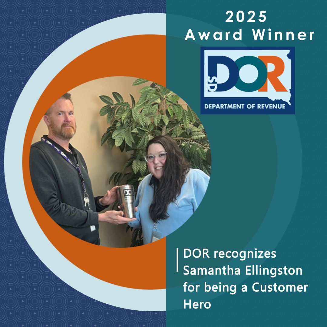 At the DOR Annual Award Presentation, we presented Samantha Ellingston with our Customer Hero Award! This Award goes to a DOR employee who puts customers first. Congratulations, Samantha! #SDDOR #TeamDOR
