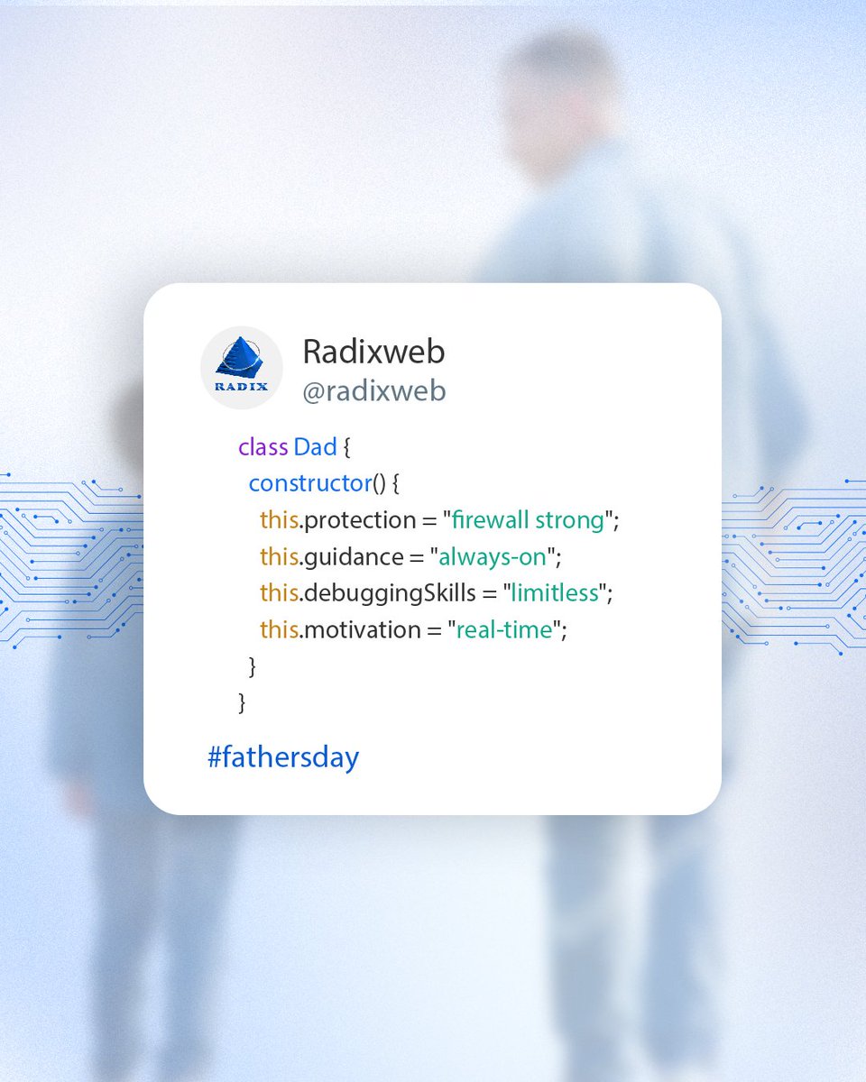 Behind every great mind is a guiding force—steady and secure

This Father’s Day, we celebrate the heroes who debug our doubts, protect us like a strong firewall, and fuel our growth with limitless motivation. 👨‍💻💙

#HappyFathersDay #FathersDay #FathersDay2025 #Radixweb