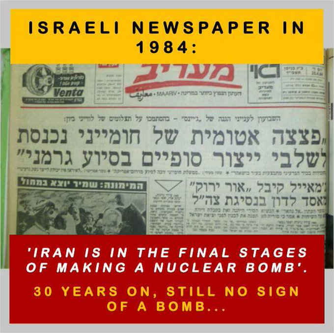 SiccoVanHoegee's tweet photo. 40 JAAR LATER: Nog steeds geen bom...
Decennia van "Iran is maanden weg van kernwapen!" - maar het gebeurt nooit. Propaganda om oorlog te rechtvaardigen? 🤔
#CryingWolf #IranNuclear 🇮🇷 # https://t.co/KiLhkd9nlB
