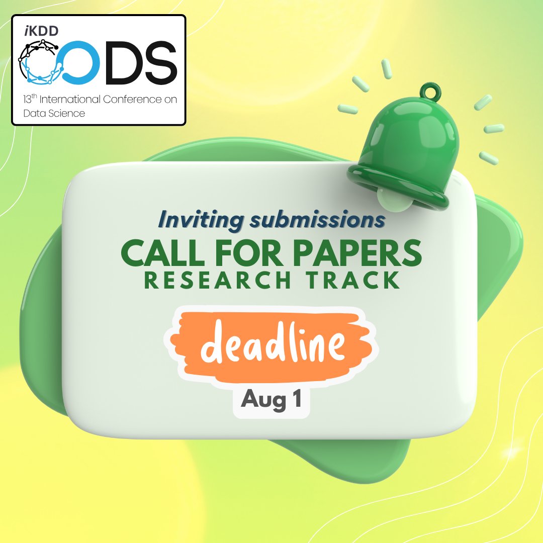 📢Call for Papers: Research Track@ #CODS2025
From algorithms to applications, submit original work in #DataScience, ML, AI, data systems &amp; theory-archival &amp; non-archival welcome!

📍 Dec 17–20, IISER Pune

🔗Details: ikdd.acm.org/cods-2025/call…
#AI #ML #CFP #Research