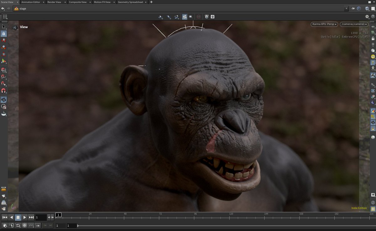 Planet of the apes, something created and rendered in #houdini

Few tips for this: Use high Quality HDRI, use some lights for fill artistic ways of shape your model, use contrast for make dramatic frames.
