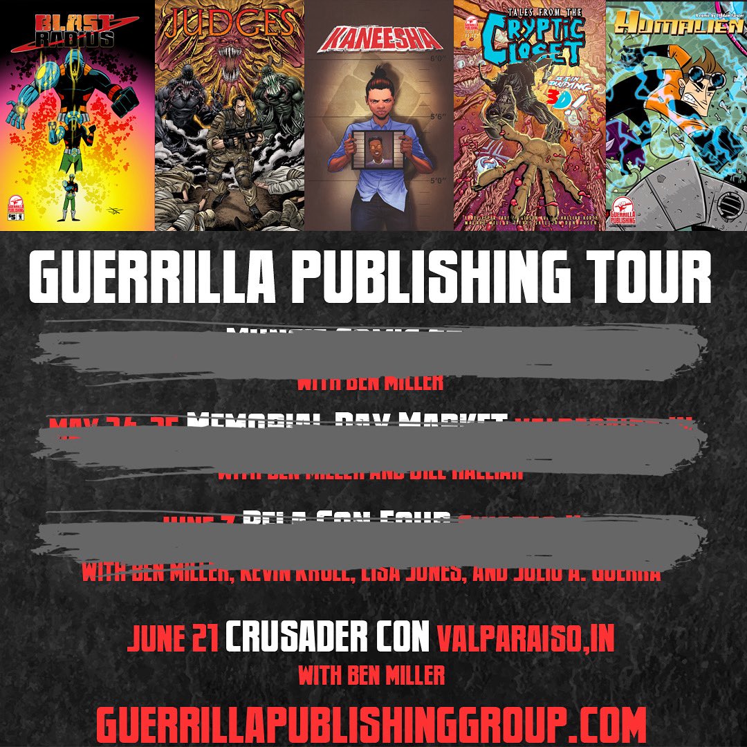 Guerrilla Publishing is coming to #CrusaderCon in Valparaiso, IN on Sat, June 21st! Catch us with Tales From The Cryptic Closet 4 + our latest Kickstarter TimeWise! Meet founder/writer Ben Miller! 🔥👊
#IndieComics #TimeWiseComic #KickstarterComics