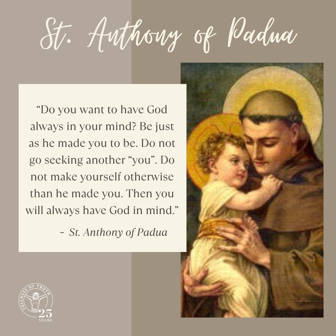 FullnessOfTruth's tweet photo. Today we celebrate the feast of St. Anthony of Padua. As a gifted preacher and the patron saint of lost things, he reminds us to seek God in all things. His life was a shining example of humility, devotion, and the Gospel.

St. Anthony of Padua, pray for us! https://t.co/mwlDs4lYWs