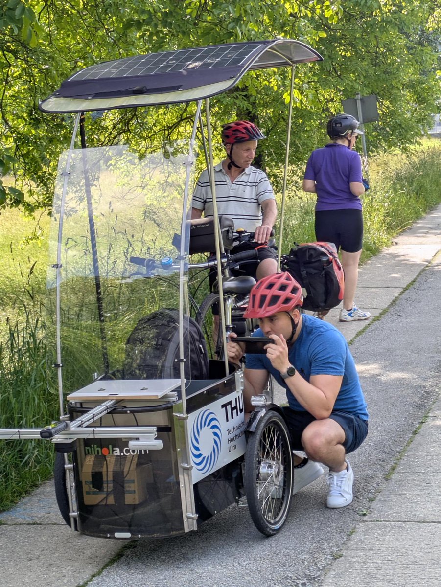 Sensing platform for road surface and environmental monitoring. It integrates two depth cameras, a 360° RGB camera, a LiDAR, and a GPS. The system is powered with solar energy. Logs already perform along 400 kms from Passau, Germany to Vienna, Austria 😎🤓🙌
