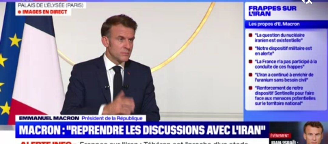 Macron nous explique qu'il sait que l'Iran était sur le point d'avoir la bombe atomique..
Mais prône le dialogue.. 👀
Le jour où les mollahs auront la bombe atomique.. y aura aucun dialogue juste des millions de morts. 
#Fadv #cnews