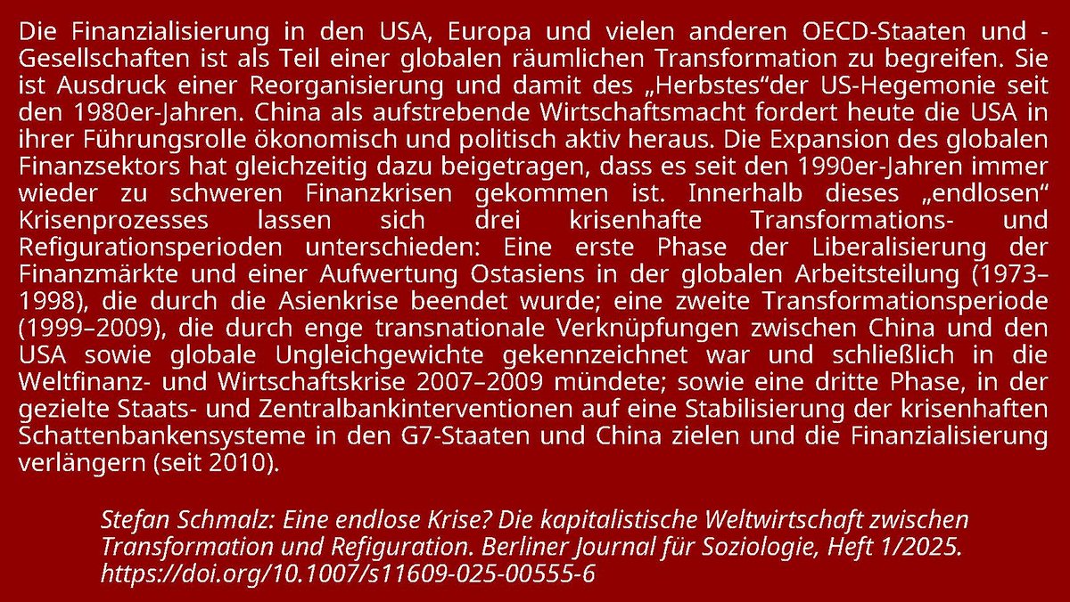 Die Gegenwart ist geprägt von einer „endlosen #Krise“, in deren Zentrum das #USA-#China-Verhältnis steht. Wie es dazu kommen konnte, woher der Konflikt rührt und wie die endlose Krise (doch) enden könnte: <a href="/st_schmalz/">Stefan Schmalz</a> im <a href="/BerlinerJournal/">@berlinerjournal.bsky.social</a>.  link.springer.com/article/10.100…