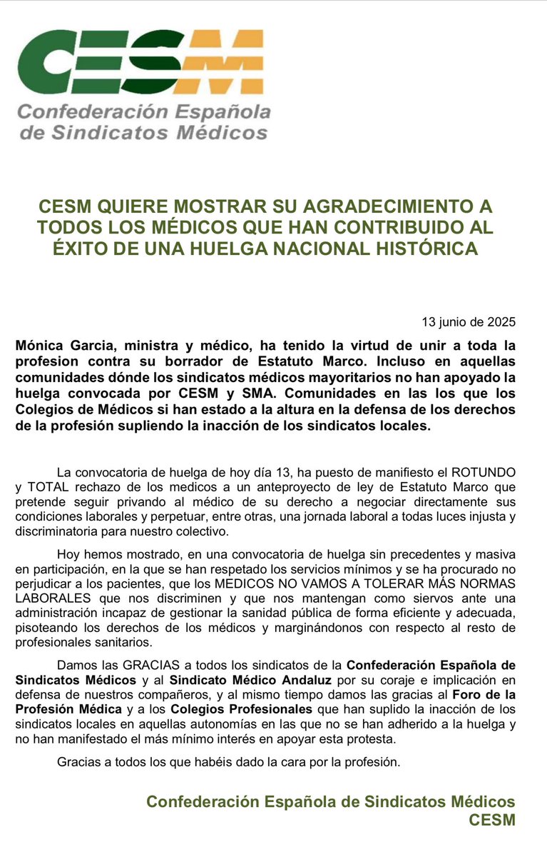 Enhorabuena y muchas gracias por vuestro trabajo. 
#EstatutoPropio 
#EstatutoMedico