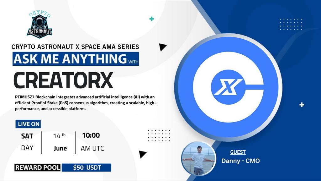 CRYPTO ASTRONAUT (@cryptoas_tw) on Twitter photo We are pleased to Announce our next AMA! With #CreatorX
π ππ
Ώπ
°π
²π
΄ π
°π
Όπ
°
πReward: $100 USDT
π Venue: <a href="/CryptoAs_TW/">CRYPTO ASTRONAUT</a>
πDate: 14th June 2025
πTime: 10:00 AM UTC
π°Rules
Follow <a href="/CryptoAs_TW/">CRYPTO ASTRONAUT</a> & <a href="/CreatorXinc/">CreatorX</a>
π Like,Retweet & Follow & Comment We are pleased to Announce our next AMA! With #CreatorX
π ππ
Ώπ
°π
²π
΄ π
°π
Όπ
°
πReward: $100 USDT
π Venue: <a href="/CryptoAs_TW/">CRYPTO ASTRONAUT</a>
πDate: 14th June 2025
πTime: 10:00 AM UTC
π°Rules
Follow <a href="/CryptoAs_TW/">CRYPTO ASTRONAUT</a> & <a href="/CreatorXinc/">CreatorX</a>
π Like,Retweet & Follow & Comment
