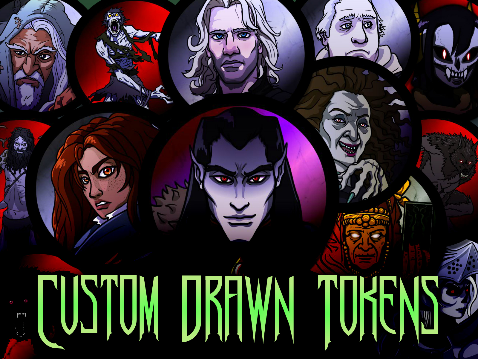 Many tokens are displayed depicting various NPCs from Curse of Stahd, including Strahd himself at the center