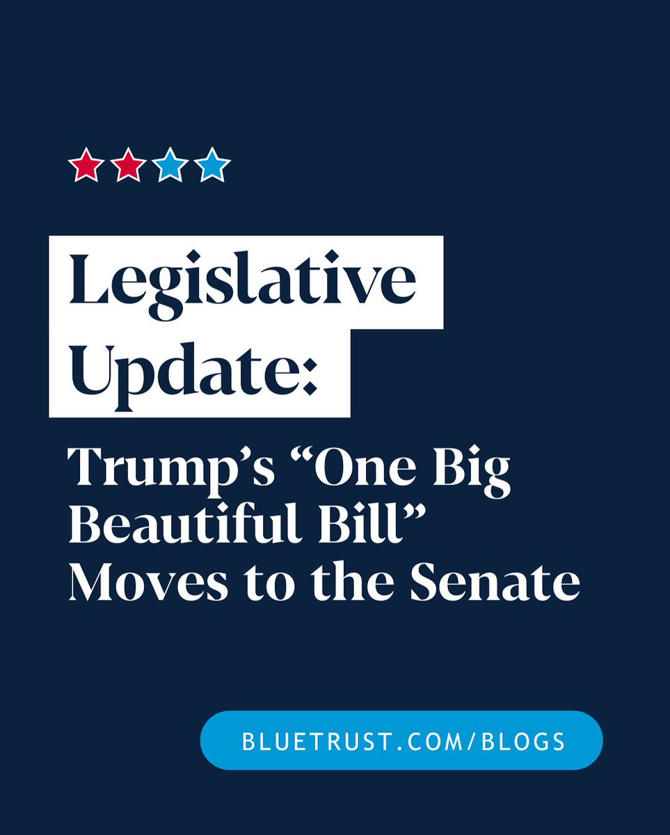 _BlueTrust's tweet image. President Trump’s flagship legislation, the One Big Beautiful Bill Act, has cleared the House and is now under Senate review.

📊 We’ll continue tracking developments and market implications closely. Visit bluetrust.com/library/ for more.

#TaxPolicy #LegislationUpdate #Markets