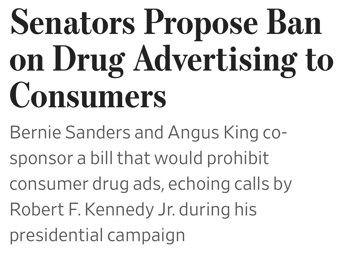 MAHA_PAC's tweet photo. Big win for MAHA🔥

Senators Bernie Sanders and Angus King
just cosponsored a bill to ban drug ads

Now it heads to committee—momentum is building. https://t.co/HAeNilz1Dc