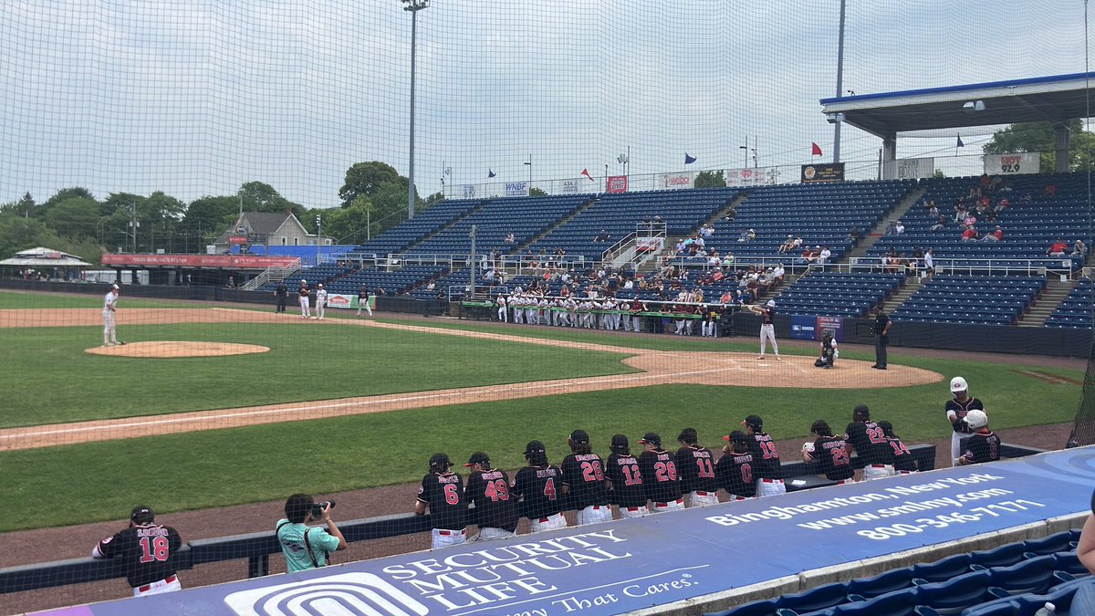 Man on 1st and 3rd
2 outs 
Top 3 

As I write this, fly ball to center for the 3rd out