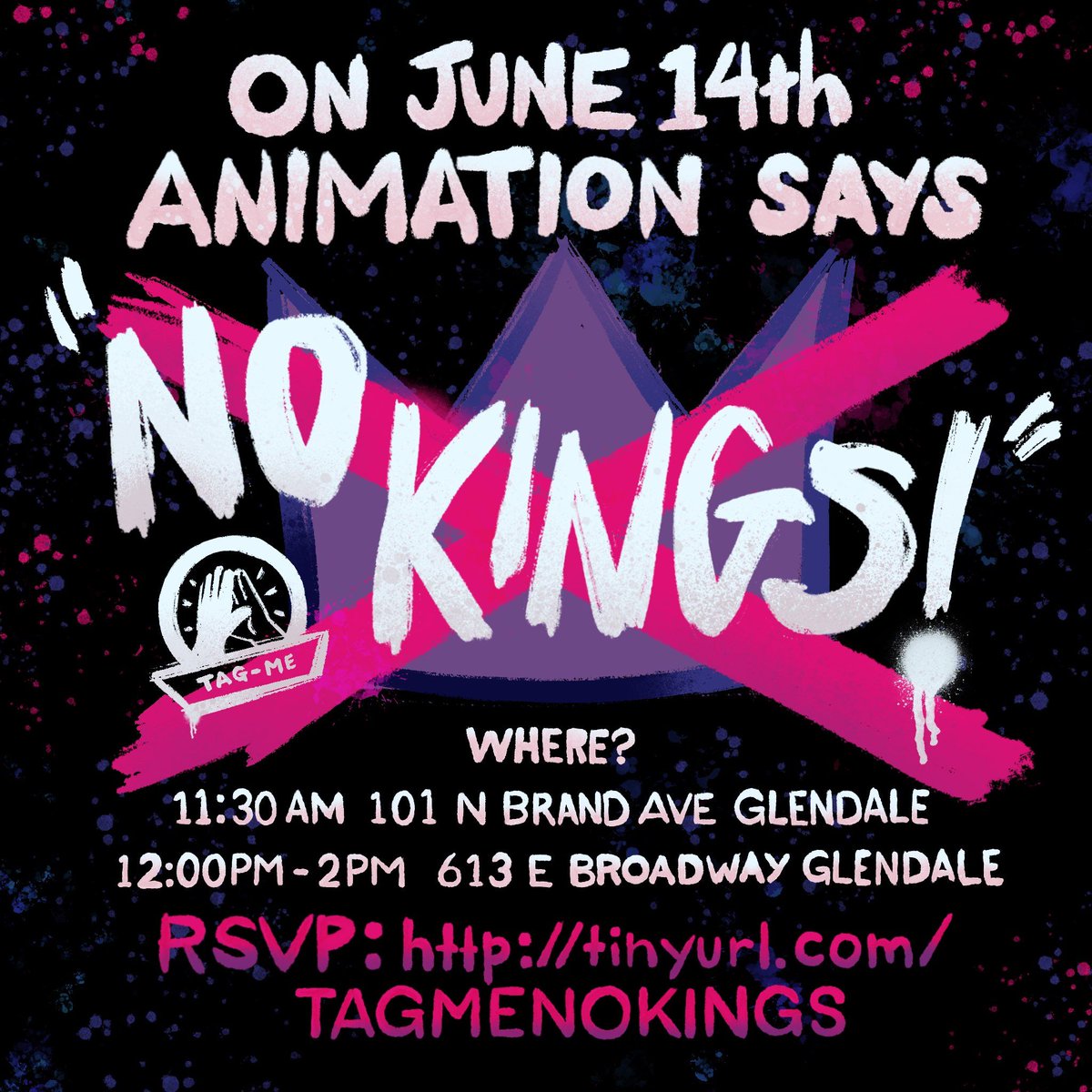 AWorkersIgnited's tweet image. The #Nokingsprotest is happening all over the nation and TAG ME (member
lead organization not an official TAG organization) is joining in at Glendale City Hall. Details and RSVP in the link. Bring a buddy and your best anti-fascism sign and join in!
tinyurl.com/TAGMENOKINGS