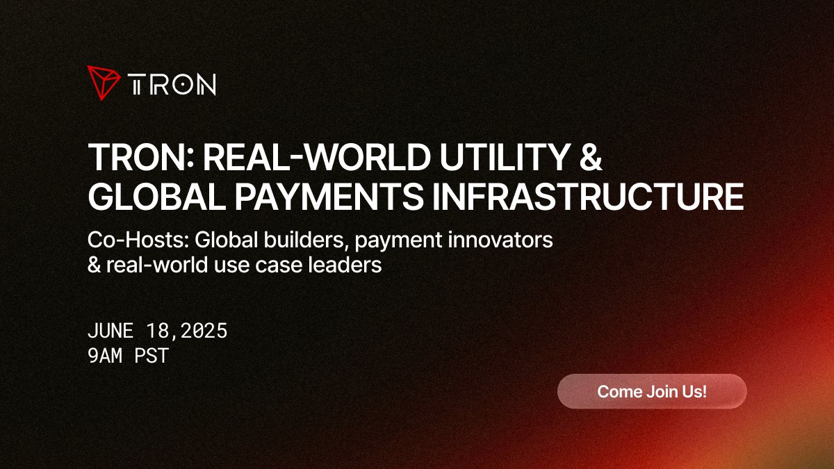 trondao's tweet photo. Mark your calendars #TRONics for our upcoming X space!

"#TRON: Real-World Utility &amp; Global Payments Infrastructure"

📅 Date: 06/18/25
🕘 Time: 9AM PST
🎙️ Host: @trondao
🌐 Co-Hosts: Global builders, payment innovators &amp; real-world use case leaders ⤵️

https://t.co/oHRVTuGYfO https://t.co/BRFyhkTWZp