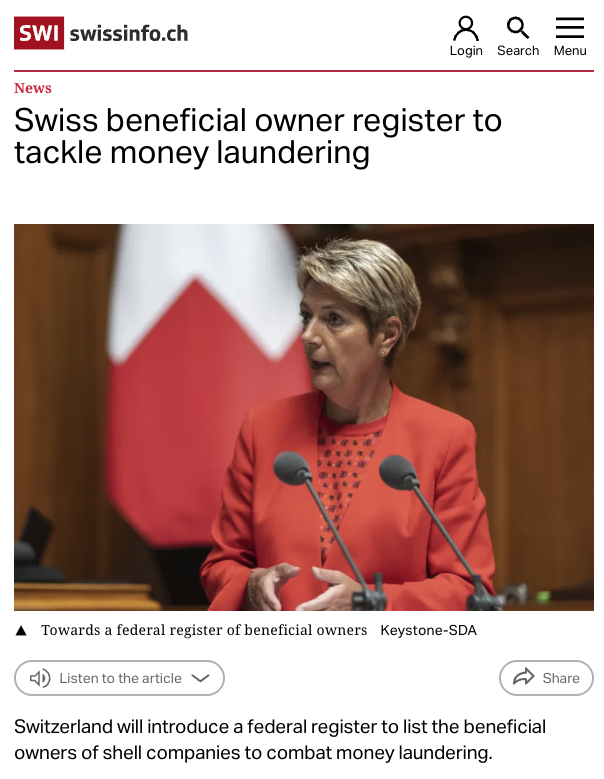jvwolfersdorff's tweet image. 🇨🇭Suiza decide finalmente crear un Registro de #BeneficiariosFinales de personas jurídicas. Sin implementar este estándar hubiese corrido el riesgo de acabar en lista gris del Grupo de Acción Financiera Internacional (GAFI). 

Este caso debiera ser una advertencia para nuestro…