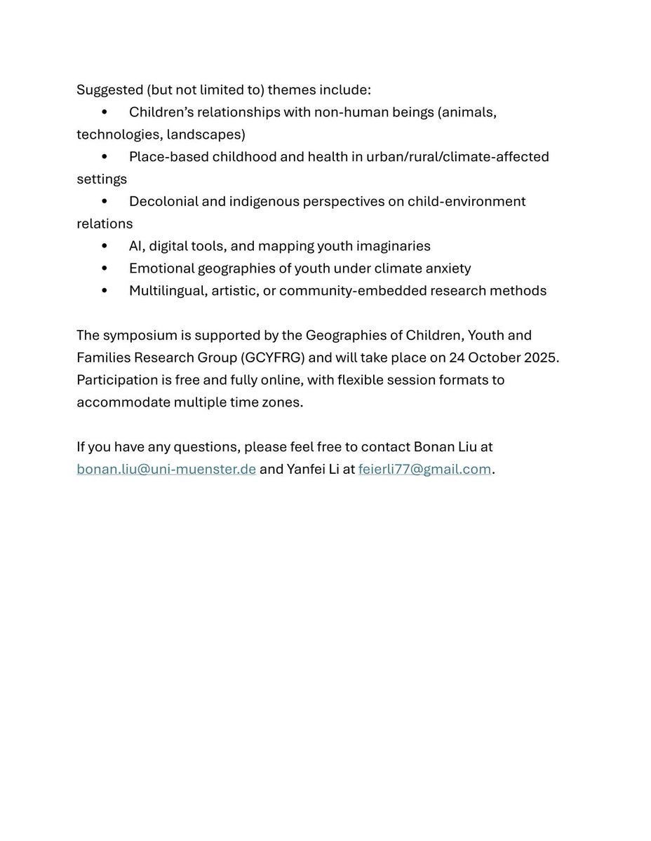 Call for colloquium papers: "Acknowledge Place and More-than-Human: Conceptualisation of Children and Youth’s Living Spaces in the Anthropocene."

Abstracts are due by 25 August.

The colloquium will take place online in October.