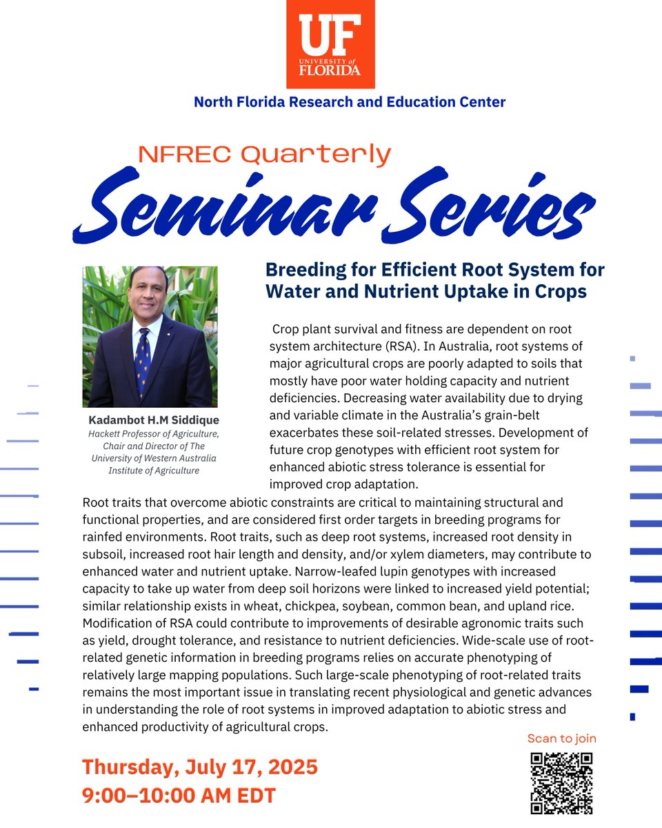 Ramdeo Seepaul (@theclodkicker) on Twitter photo Join <a href="/ufifasnfrec/">UF IFAS NFREC</a> on July 17 at 9 AM EDT for a virtual seminar with Prof. Kadambot Siddique on breeding efficient root systems to boost water and nutrient uptake in crops. Join <a href="/ufifasnfrec/">UF IFAS NFREC</a> on July 17 at 9 AM EDT for a virtual seminar with Prof. Kadambot Siddique on breeding efficient root systems to boost water and nutrient uptake in crops.