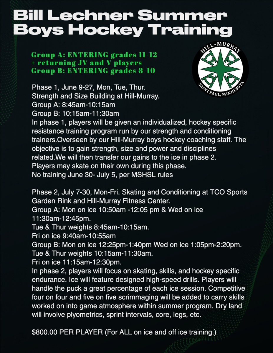HMPioneers's tweet image. Attention Boys Hockey:
Summer Training Phase 2 schedule has changed- please see the updated version here.