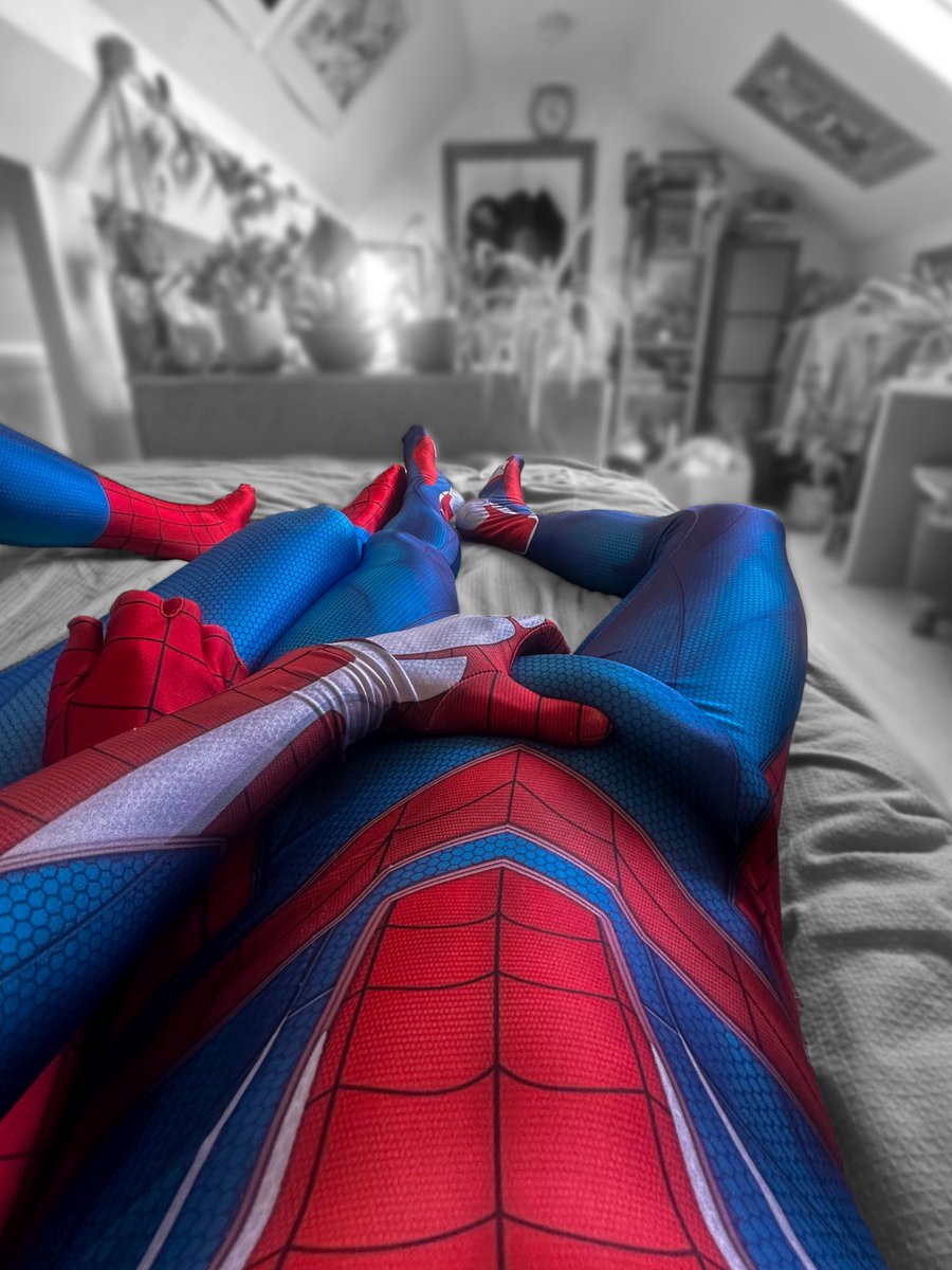 pup_mut's tweet photo. Something bulging out my spidey suit 😈 👀 

w/ @Nerdythangs3 https://t.co/Uon6nGMMPx