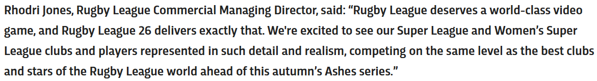#RugbyLeague26 #RugbyLeague #rl26 

▶ What Rhodri Jones (Managing Director) 
has to say about the upcoming Rugby League 26 🎮