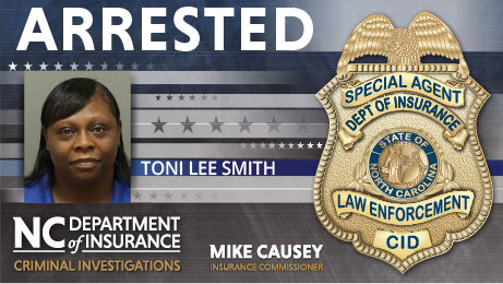 ARRESTED:
Our team of Special Agents arrested Toni Lee Smith, a Wake County woman charged with multiple felony counts of insurance fraud, among other charges, after falsifying documents. Learn more about this case: ncdoi.gov/news/press-rel…