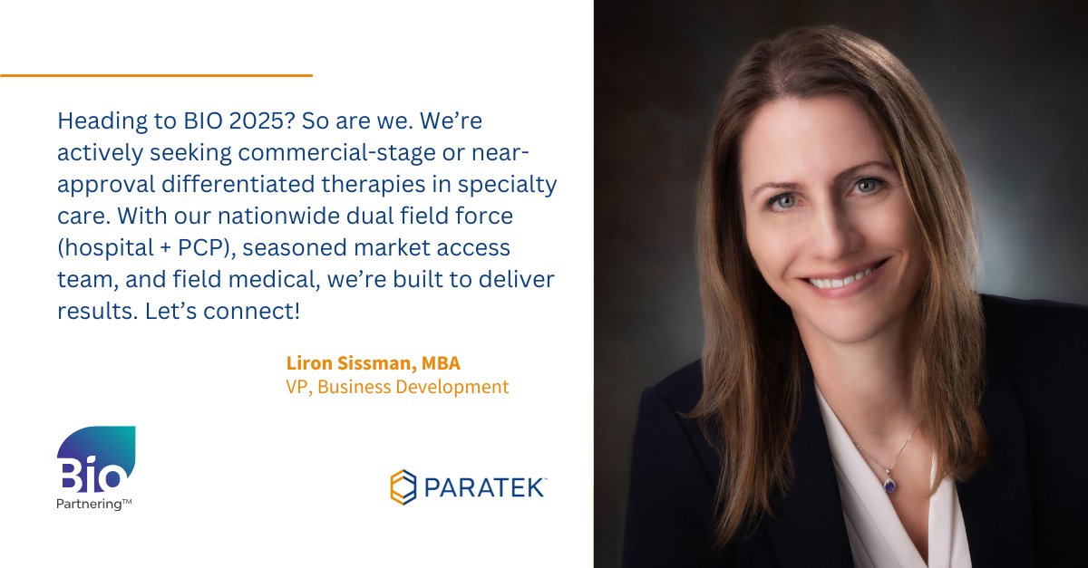 Scouting partnerships at #BIO2025? Let's talk biotech in Boston.
Secure your time to connect with Paratek's <a href="/LironSissman/">Liron Sissman</a>, MBA, VP, Business Development, through BIO Partnering, June 16-19. #PharmaPartnerships